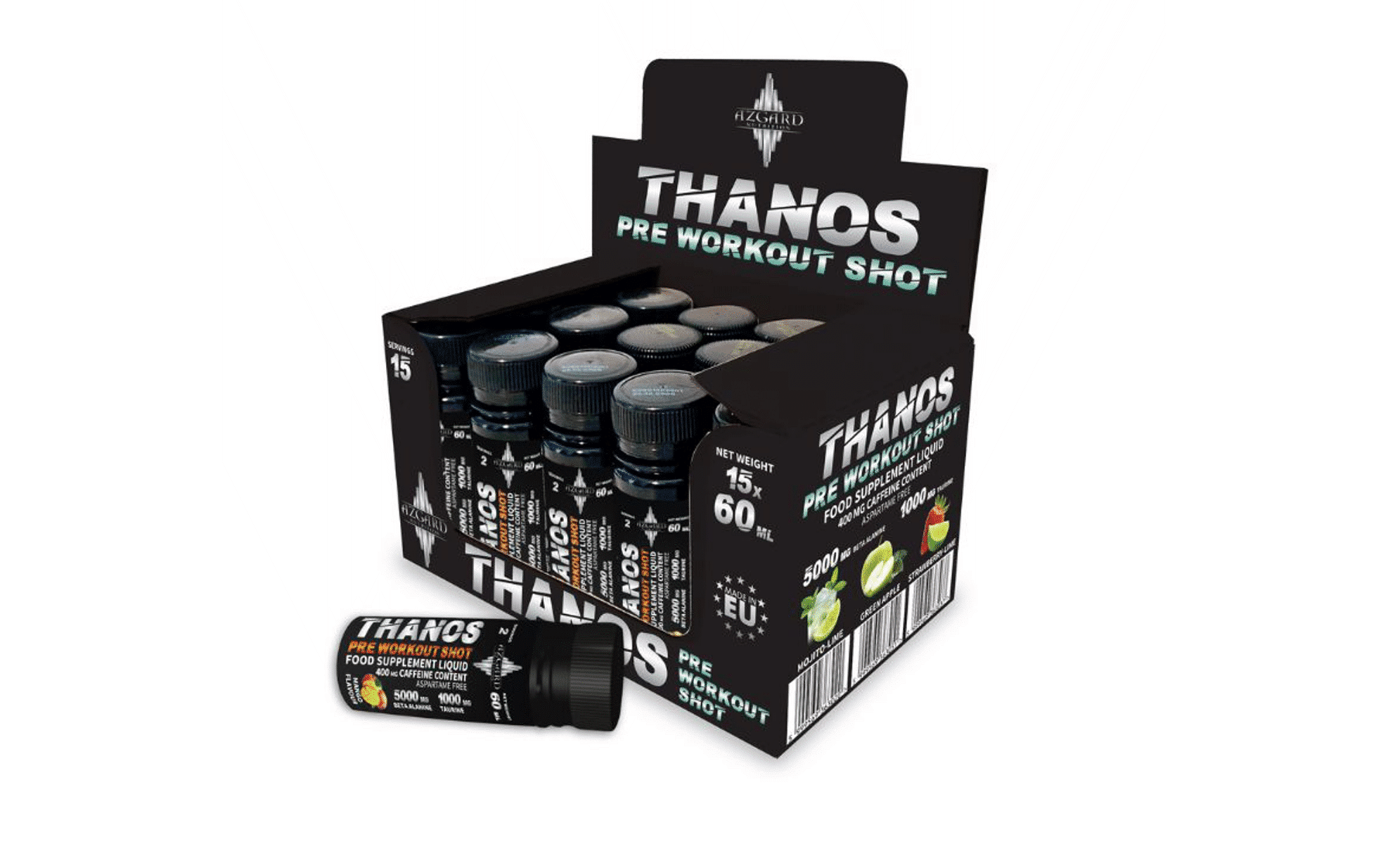 Assorted pre-workout supplements displayed on a shelf, including energy-boosting formulas for enhanced focus and endurance.