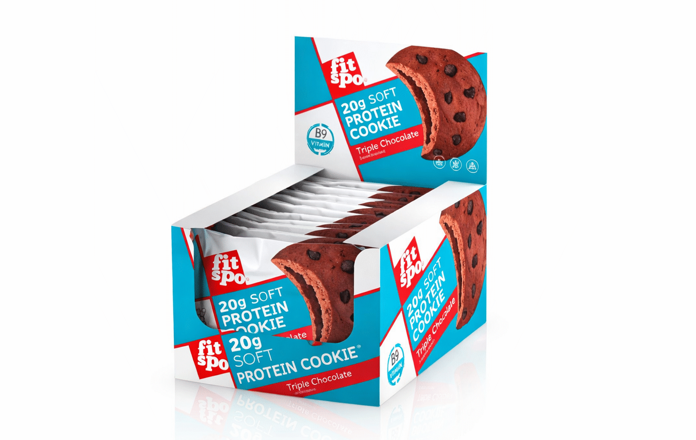 FitSpo Soft Protein Cookie Triple Chocolate 20g protein cookie snack box