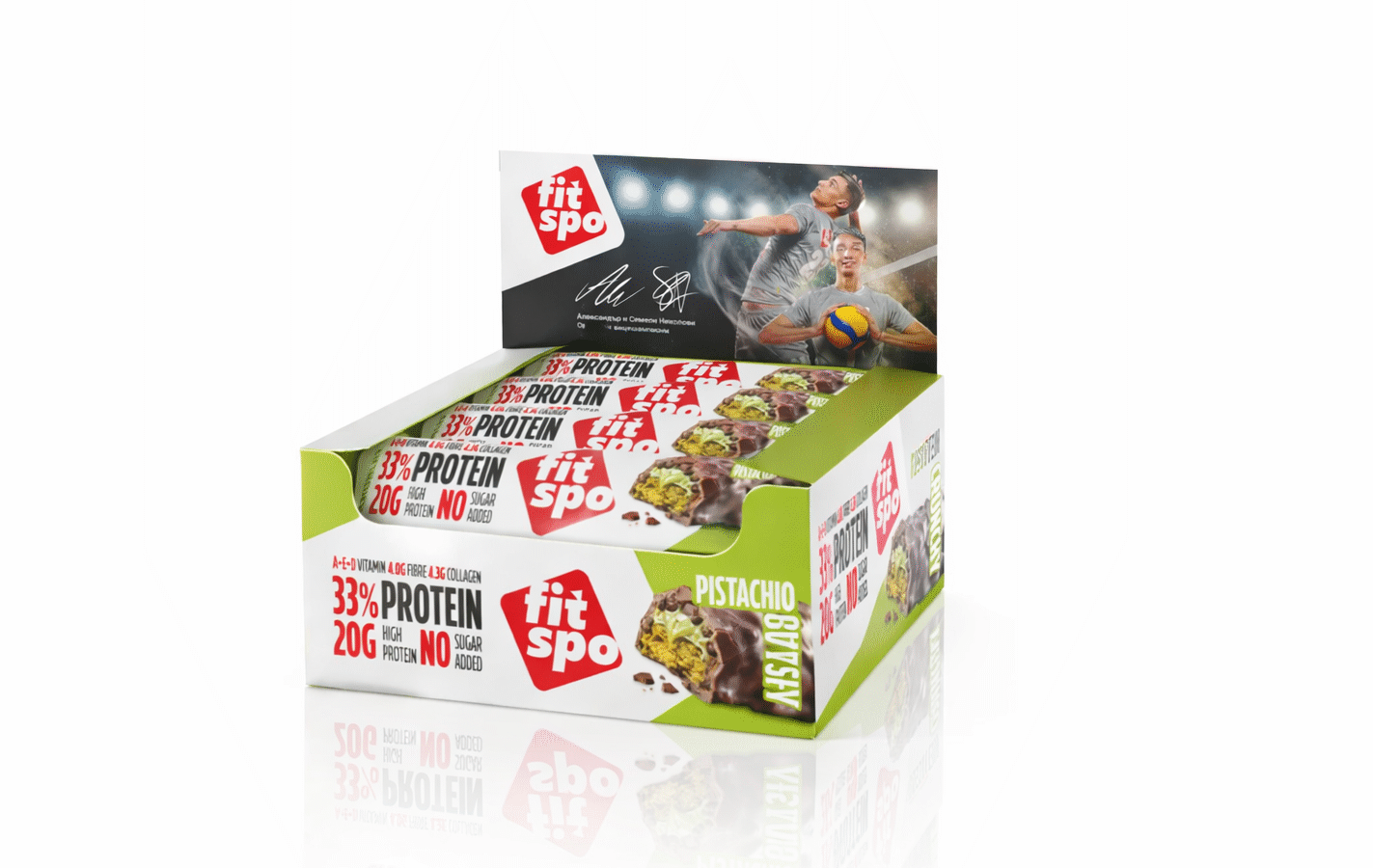 FITSPO Protein Bar Crunchy Pistachio 60g high protein bar with collagen vitamins