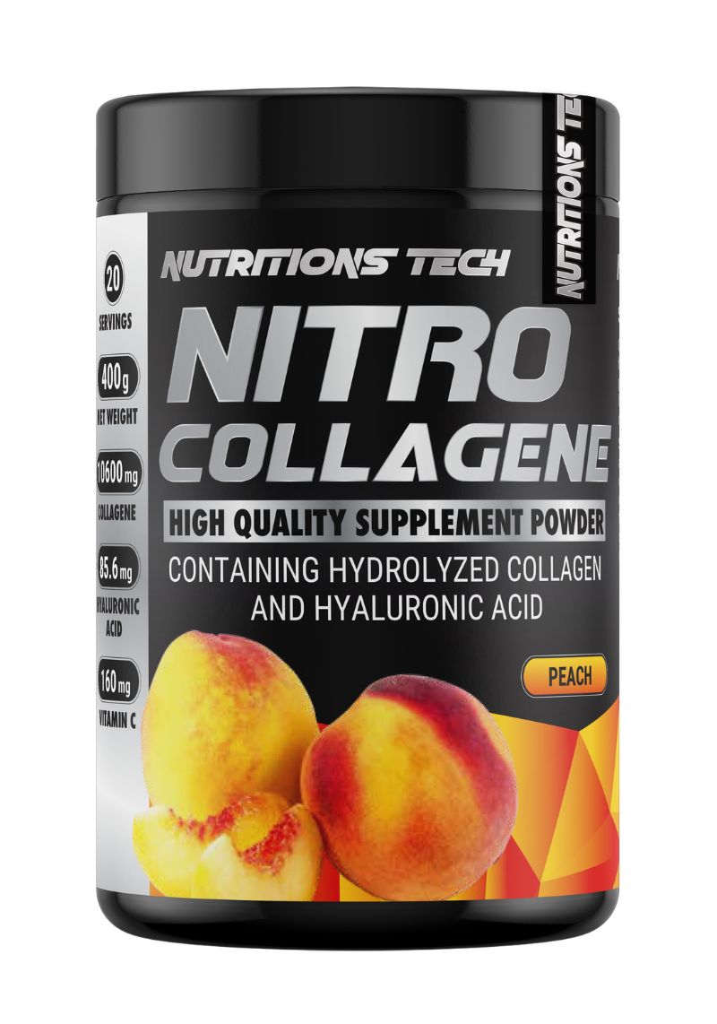 nitro-collagen-peach NITRO COLLAGENE 400g collagen powder Peach with vitamin C and hyaluronic acid supplement