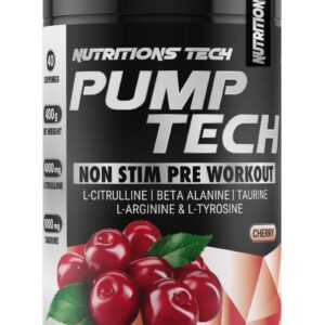 pump-tech-cherry PUMP TECH NO STIM Pre-Workout 400g caffeine-free pump formula