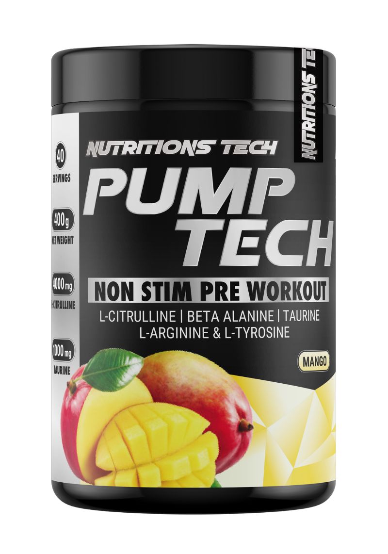 pump-tech-mango PUMP TECH NO STIM Pre-Workout 400g caffeine-free pump formula