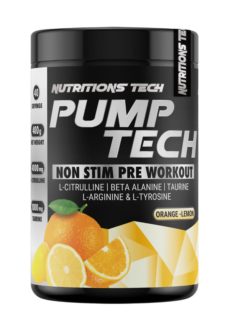 pump-tech-orange PUMP TECH NO STIM Pre-Workout 400g caffeine-free pump formula
