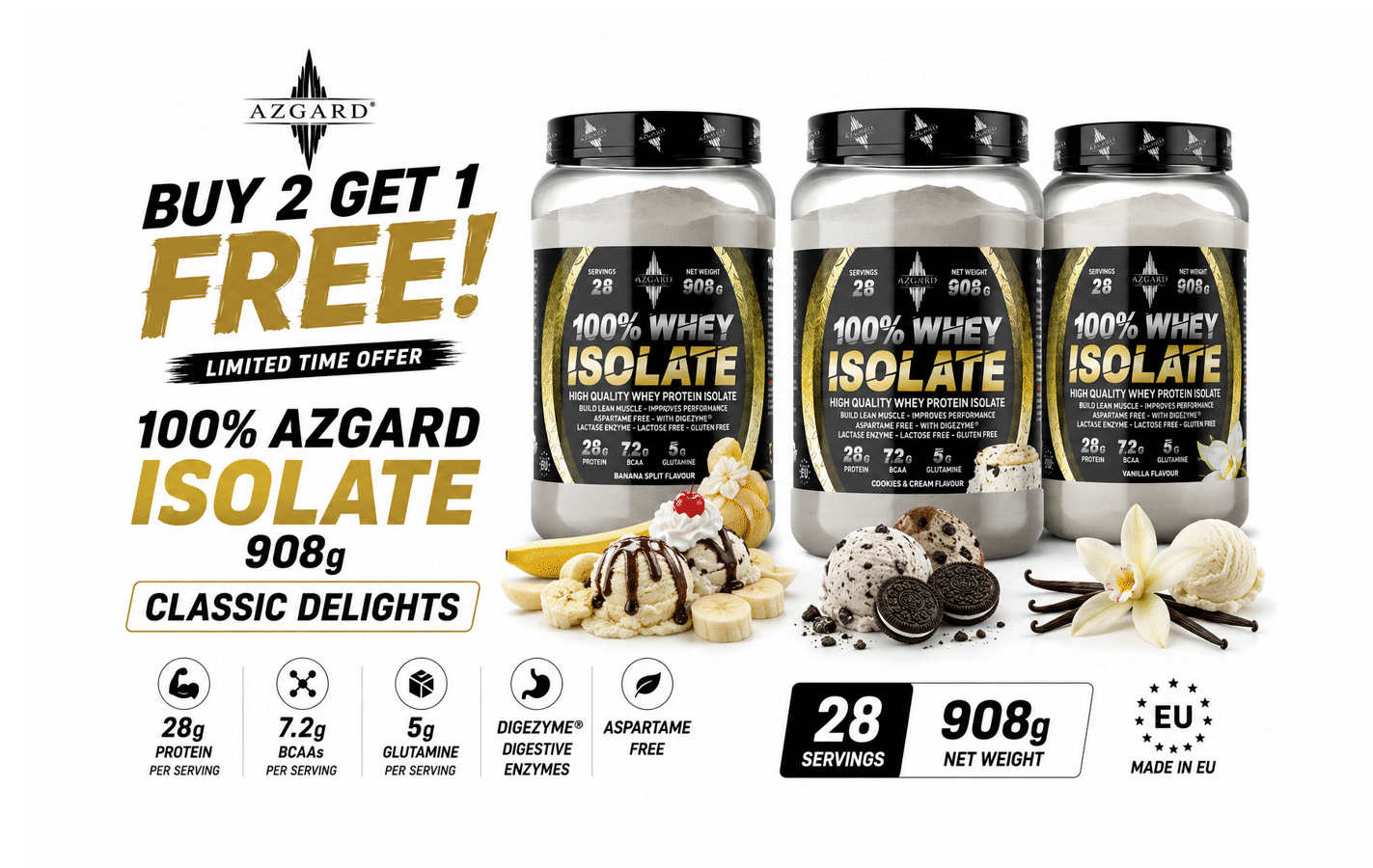 AZGARD 100% Isolate 908g Classic Delights - Buy 2 Get 1 FREE