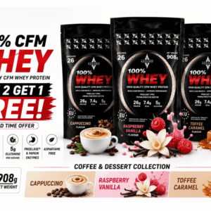 BUY 2 GET 1 FREE AZGARD 100% CFM Whey 908g Coffee & Dessert Collection from VIP Supplements Cyprus