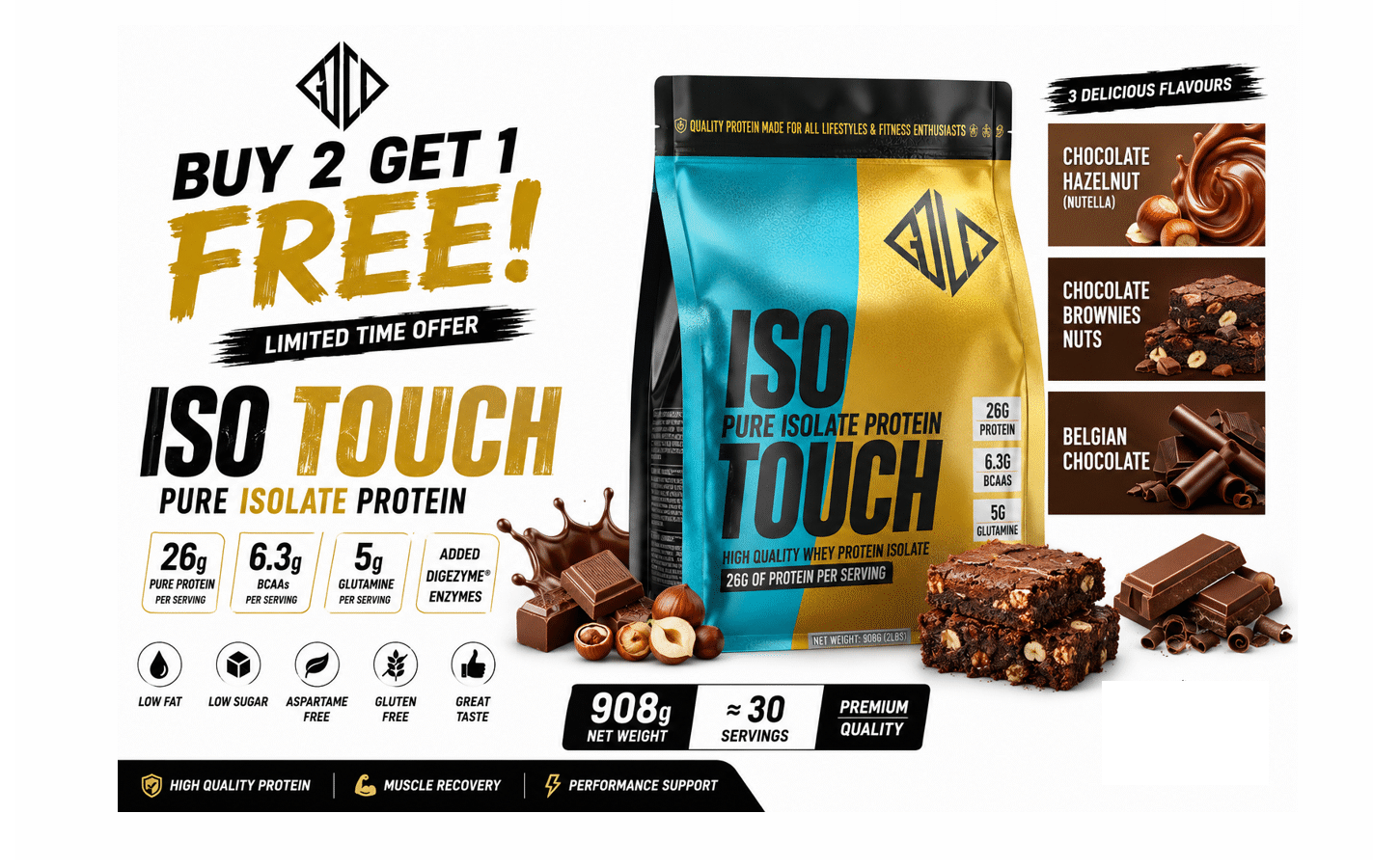 ISO TOUCH 86% Protein 908g Chocolate Supreme Buy 2 Get 1 Free VIP Supplements Cyprus
