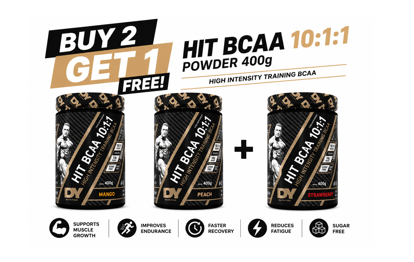 BUY 2 GET 1 FREE HIT BCAA 10:1:1 Powder 400g Mango Peach Strawberry | VIP Supplements Cyprus
