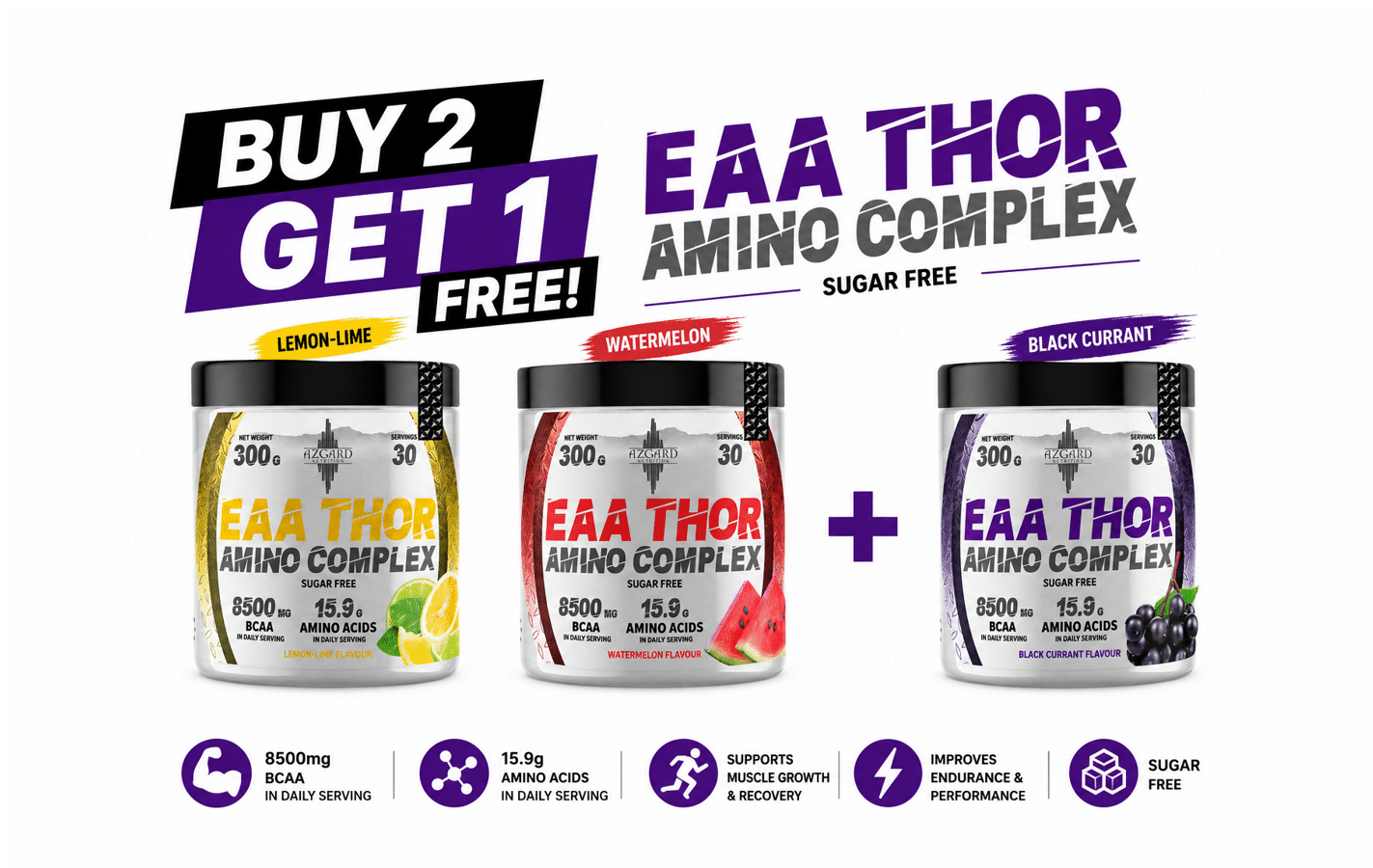 BUY 2 GET 1 FREE EAA Thor Amino Complex 300g Lemon Lime Watermelon Black Currant | VIP Supplements Cyprus