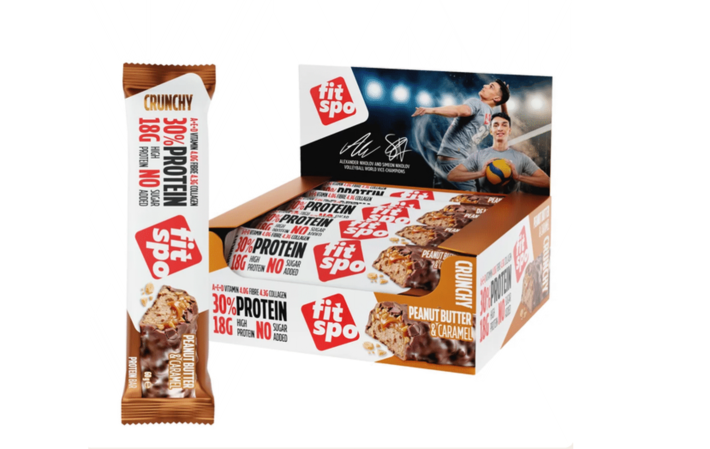 FitSpo CRUNCHY Peanut Butter Protein Bar with Caramel 12 x 60g