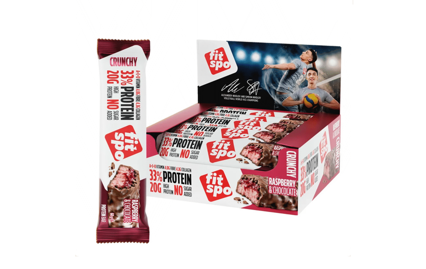 FitSpo CRUNCHY Raspberry Chocolate Protein Bar 12 x 60g