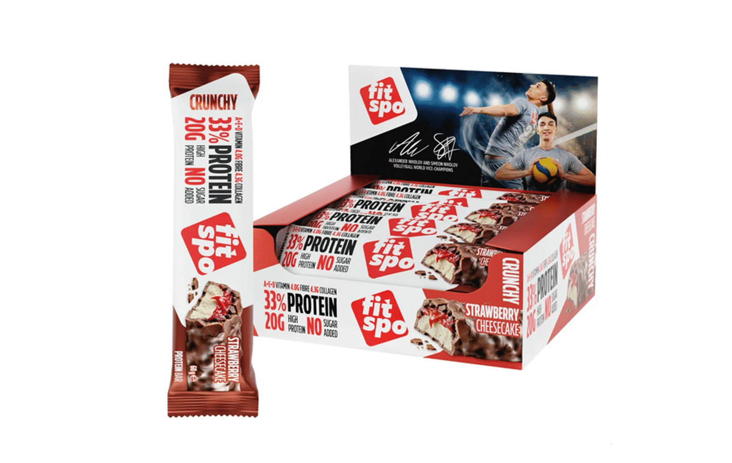 FitSpo CRUNCHY Protein Bar Strawberry Cheesecake 12 x 60g